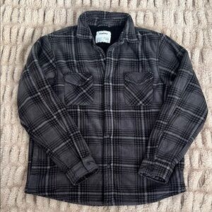 Sonoma Men’s Sherpa Lined Plaid Flannel Shirt Jacket Gray Size Large